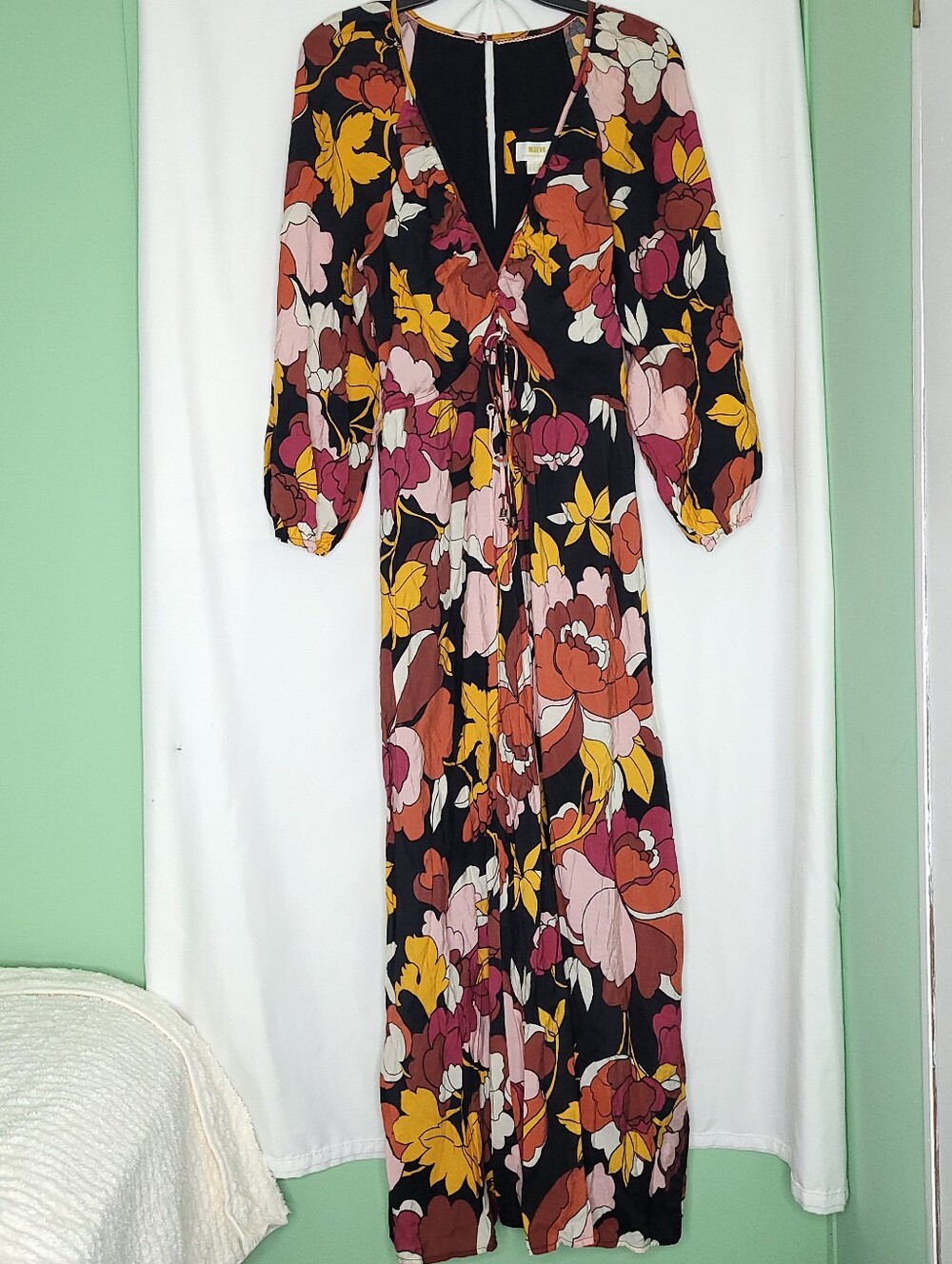 MAEVE Anthropologie Women's Deep-V Ruched Bold Floral Print Midi Dress Size 10